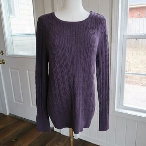 Sonoma Womens Cable Knit Sweater L 100% Cotton Long Sleeve Preppy Academia Cozy